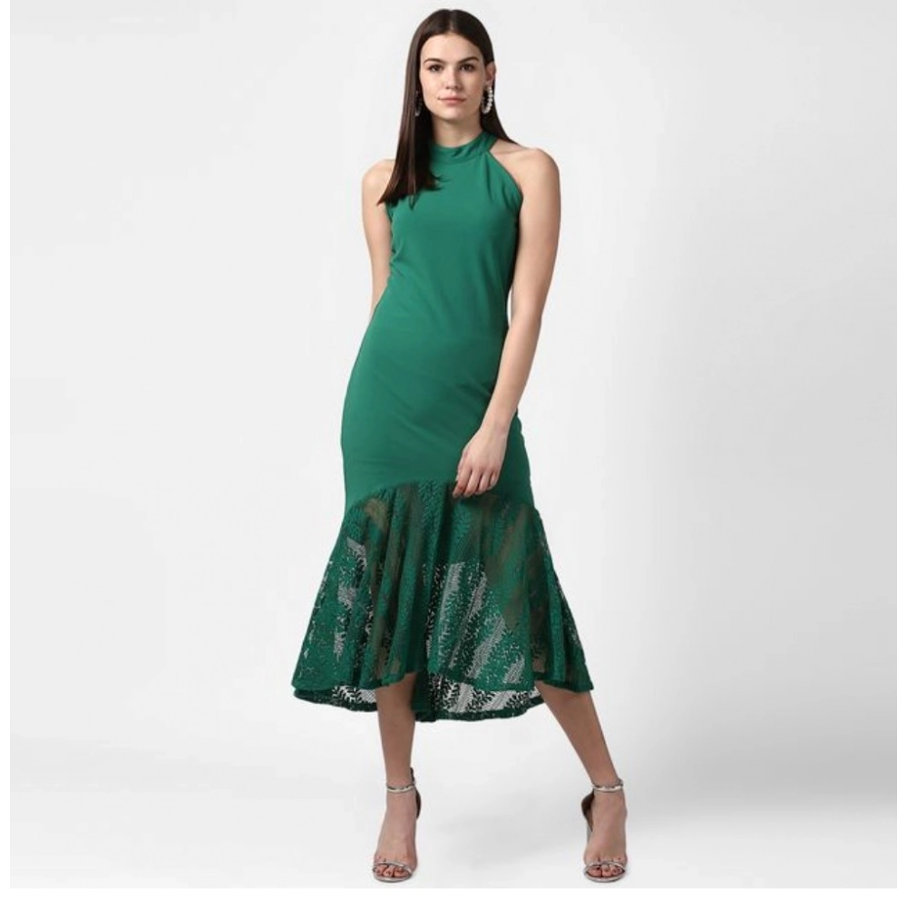 Generic Women's Polyester Asymmetrical Close Neck Sleeveless Dress (Green) Generic Women's Polyester Asymmetrical Close Neck Sleeveless Dress (Green)