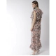 Generic Women's Polyester Floral Round Neck Flutter Dress (Multicolor)