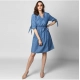 Generic Women's Denim Solid V-Neck Tie Ups Dress (Blue) Generic Women's Denim Solid V-Neck Tie Ups Dress (Blue)