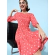 Generic Women's Polyester Moss Polka Round Neck 3/4th Sleeves Dress (Pink) Generic Women's Polyester Moss Polka Round Neck 3/4th Sleeves Dress (Pink)