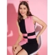 Generic Women's Polyester Lycra Color Blocking Round Neck Sleeveless Dress (Pink-Black) Generic Women's Polyester Lycra Color Blocking Round Neck Sleeveless Dress (Pink-Black)