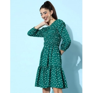 Generic Women's Polyester Moss Polka Round Neck 3/4th Sleeves Dress (Green)