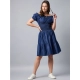 Generic Women's Denim Solid Off-Shoulder Short Sleeve Dress (Blue) Generic Women's Denim Solid Off-Shoulder Short Sleeve Dress (Blue)