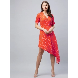 Generic Women's Polyester Floral V-Neck Short Sleeve Dress (Orange)
