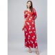 Generic Women's Cotton Blend Floral V-Neck Half Sleeve Dress (Blue-Red) Generic Women's Cotton Blend Floral V-Neck Half Sleeve Dress (Blue-Red)