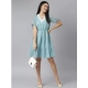 Generic Women's Chiffon Self Design V-Neck Tie Ups Dress (Green)