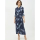 Generic Women's Rayon Floral Collar Neck Long Sleeves Dress (Blue) Generic Women's Rayon Floral Collar Neck Long Sleeves Dress (Blue)