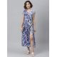Generic Women's Polyester Floral V-Neck Short Sleeve Dress (Purple-White) Generic Women's Polyester Floral V-Neck Short Sleeve Dress (Purple-White)