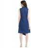 Generic Women's Denim Solid Collar Neck Sleeveless Dress (Blue) Generic Women's Denim Solid Collar Neck Sleeveless Dress (Blue)