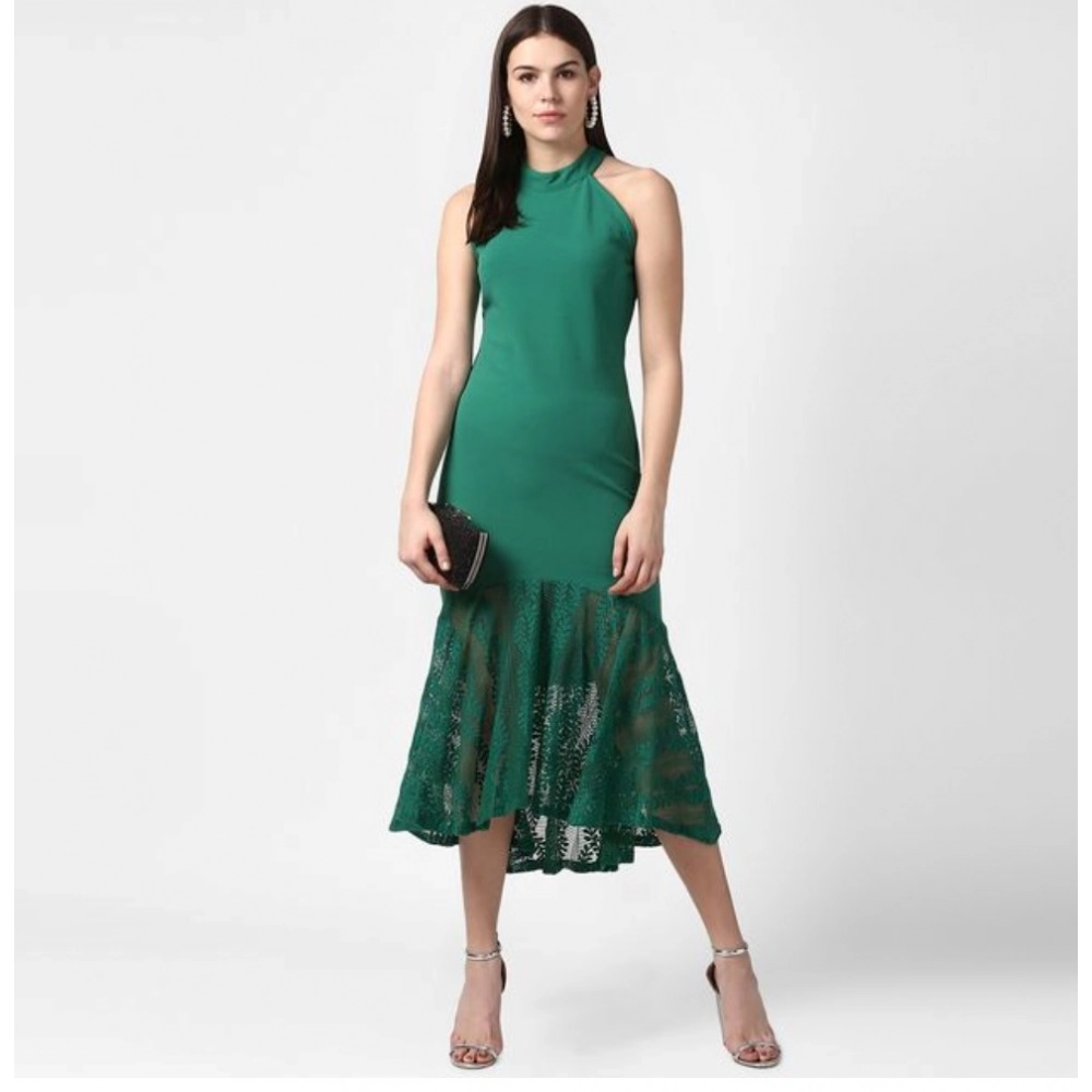 Generic Women's Polyester Asymmetrical Close Neck Sleeveless Dress (Green) Generic Women's Polyester Asymmetrical Close Neck Sleeveless Dress (Green)
