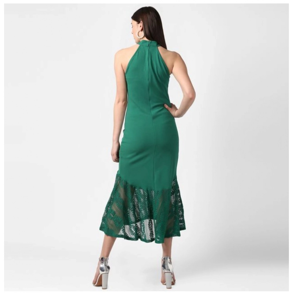 Generic Women's Polyester Asymmetrical Close Neck Sleeveless Dress (Green) Generic Women's Polyester Asymmetrical Close Neck Sleeveless Dress (Green)