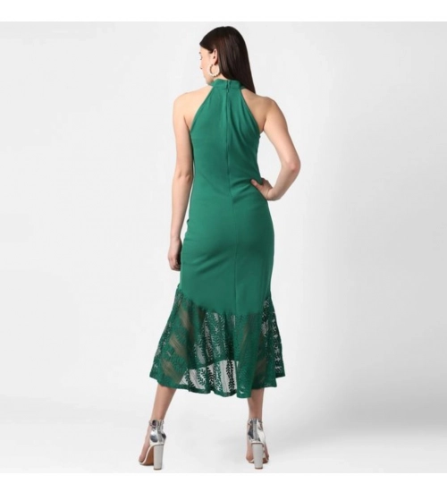 Generic Women's Polyester Asymmetrical Close Neck Sleeveless Dress (Green)