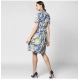 Generic Women's Polyester Floral Collar Neck Short Sleeve Dress (Blue-Yellow)