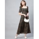 Generic Women's Polyester Moss Floral Square Neck Half Sleeve Dress (Black) Generic Women's Polyester Moss Floral Square Neck Half Sleeve Dress (Black)
