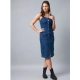 Generic Women's Denim Lycra Solid Square Neck Shoulder Straps Dress (Blue) Generic Women's Denim Lycra Solid Square Neck Shoulder Straps Dress (Blue)