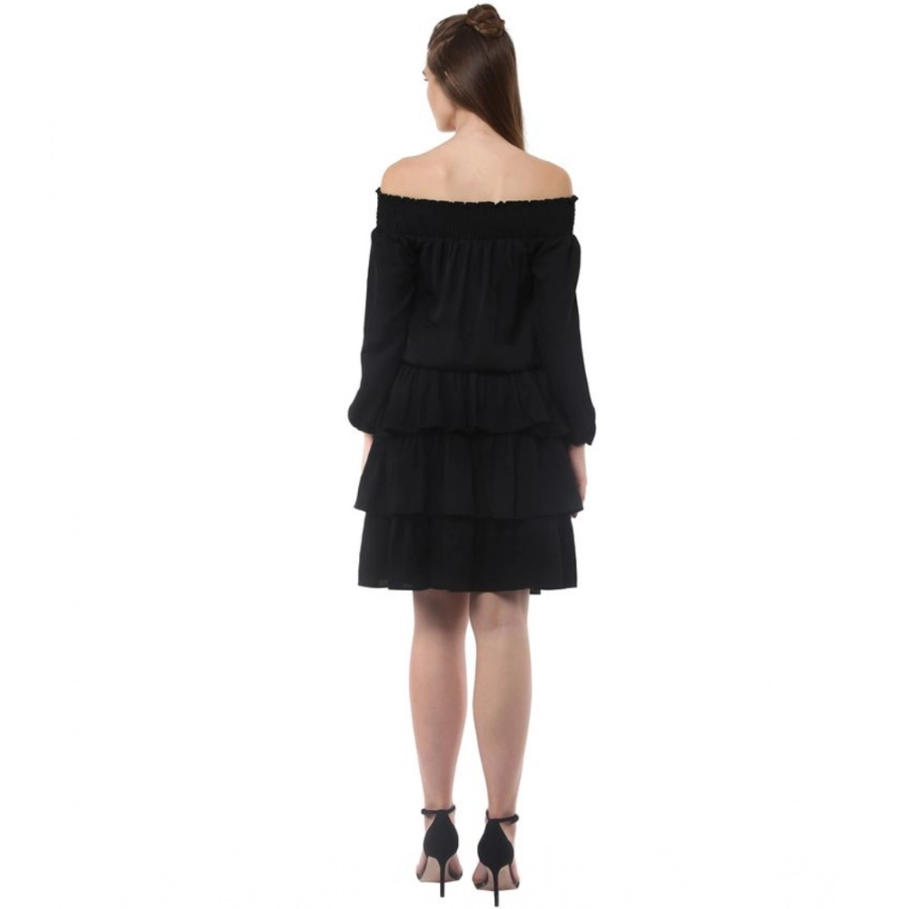 Generic Women's Polyester Moss Solid Off-Shoulder Long Sleeves Dress (Black) Generic Women's Polyester Moss Solid Off-Shoulder Long Sleeves Dress (Black)