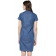 Generic Women's Denim Solid Tie-Up Neck Short Sleeve Dress (Blue) Generic Women's Denim Solid Tie-Up Neck Short Sleeve Dress (Blue)