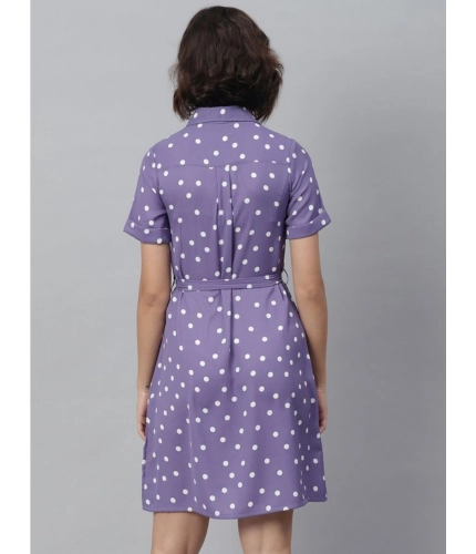 Generic Women's Polyester Polka Collar Neck Short Sleeve Dress (Lavender)