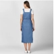 Generic Women's Denim Solid Round Neck Sleeveless Dress (Blue)