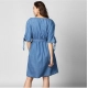 Generic Women's Denim Solid V-Neck Tie Ups Dress (Blue) Generic Women's Denim Solid V-Neck Tie Ups Dress (Blue)