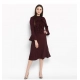 Generic Women's Polyester Ruffled Close Neck Bell Sleeve Dress (Maroon) Generic Women's Polyester Ruffled Close Neck Bell Sleeve Dress (Maroon)