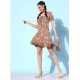Generic Women's Polyester Crepe Floral Square Neck Short Sleeve Dress (Rust) Generic Women's Polyester Crepe Floral Square Neck Short Sleeve Dress (Rust)