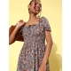 Generic Women's Polyester Moss Floral Square Neck Puff Sleeve Dress (Multicolor) Generic Women's Polyester Moss Floral Square Neck Puff Sleeve Dress (Multicolor)