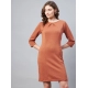 Generic Women's Polyester Jacquard Self Design Round Neck 3/4th Sleeves Dress (Rust) Generic Women's Polyester Jacquard Self Design Round Neck 3/4th Sleeves Dress (Rust)