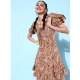 Generic Women's Polyester Crepe Floral Square Neck Short Sleeve Dress (Rust) Generic Women's Polyester Crepe Floral Square Neck Short Sleeve Dress (Rust)