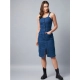 Generic Women's Denim Lycra Solid Square Neck Shoulder Straps Dress (Blue) Generic Women's Denim Lycra Solid Square Neck Shoulder Straps Dress (Blue)