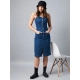 Generic Women's Denim Lycra Solid Square Neck Shoulder Straps Dress (Blue) Generic Women's Denim Lycra Solid Square Neck Shoulder Straps Dress (Blue)