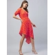 Generic Women's Polyester Floral V-Neck Short Sleeve Dress (Orange) Generic Women's Polyester Floral V-Neck Short Sleeve Dress (Orange)