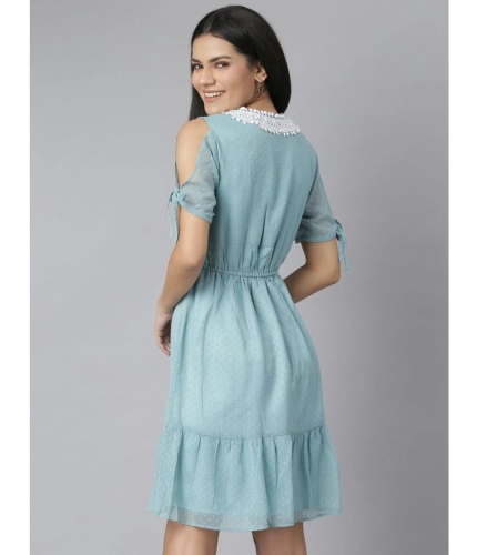 Generic Women's Chiffon Self Design V-Neck Tie Ups Dress (Green) Generic Women's Chiffon Self Design V-Neck Tie Ups Dress (Green)