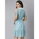 Generic Women's Chiffon Self Design V-Neck Tie Ups Dress (Green)
