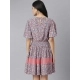 Generic Women's Polyester Moss Floral Round Neck Flutter Dress (Grey-Red) Generic Women's Polyester Moss Floral Round Neck Flutter Dress (Grey-Red)