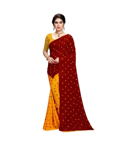 Generic Women's Georgette Printed Saree With Unstitched Blouse 5.5Mtr (Red)