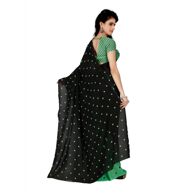 Women's Georgette Printed Saree With Unstitched Blouse 5.5Mtr (Green)