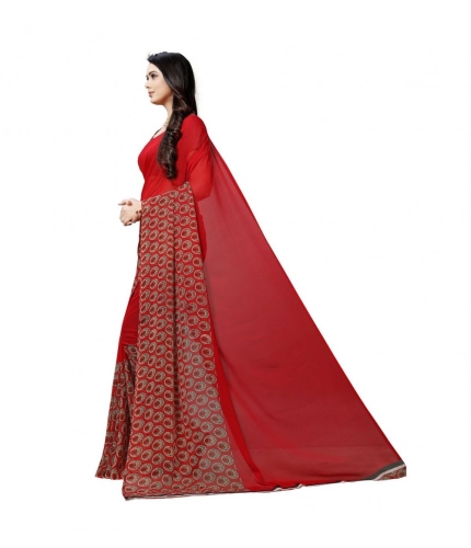 Generic Women's Georgette Printed Saree With Unstitched Blouse 5.5Mtr (Red) Generic Women's Georgette Printed Saree With Unstitched Blouse 5.5Mtr (Red)