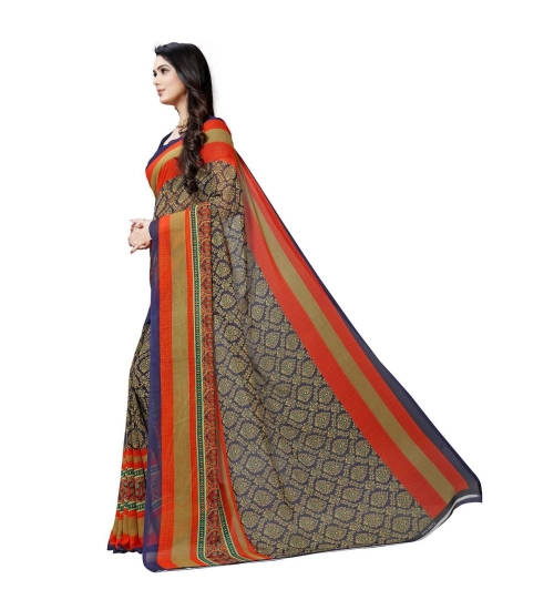 Generic Women's Georgette Printed Saree With Unstitched Blouse 5.5Mtr (Blue)