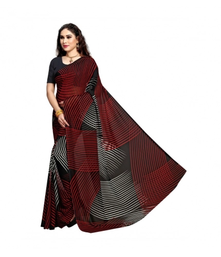 Generic Women's Georgette Printed Saree With Unstitched Blouse 5.5Mtr (Black)
