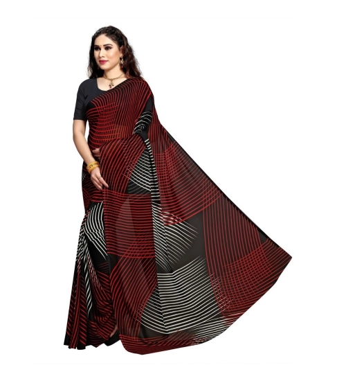 Generic Women's Georgette Printed Saree With Unstitched Blouse 5.5Mtr (Black)