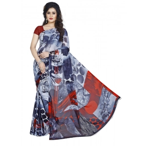 Generic Women's Faux Georgette Printed Saree With Unstitched Blouse 5.5Mtr (Black)