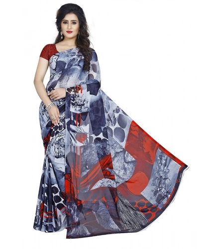 Generic Women's Faux Georgette Printed Saree With Unstitched Blouse 5.5Mtr (Black)