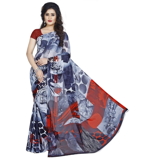 Generic Women's Faux Georgette Printed Saree With Unstitched Blouse 5.5Mtr (Black)