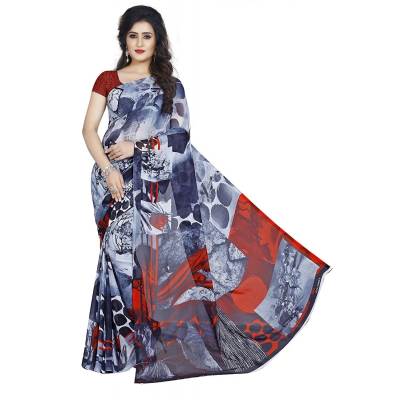 Women's Faux Georgette Printed Saree With Unstitched Blouse 5.5Mtr (Black) Women's Faux Georgette Printed Saree With Unstitched Blouse 5.5Mtr (Black)