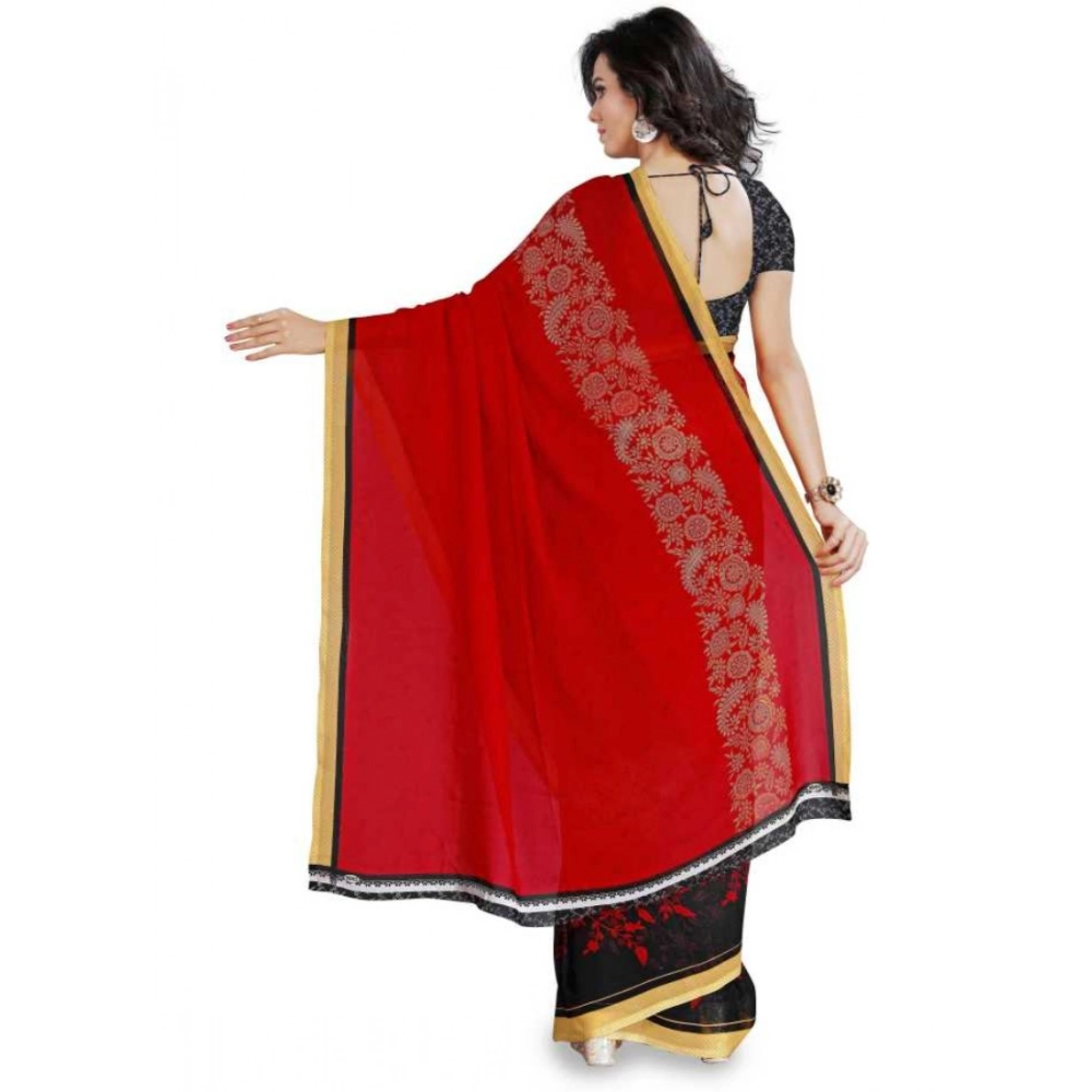 Generic Women's Faux Georgette Printed Saree With Unstitched Blouse 5.5Mtr (Red) Generic Women's Faux Georgette Printed Saree With Unstitched Blouse 5.5Mtr (Red)
