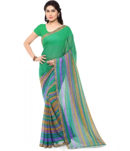 Generic Women's Faux Georgette Printed Saree With Unstitched Blouse 5.5Mtr (Green)