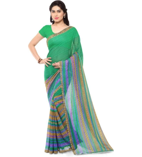 Generic Women's Faux Georgette Printed Saree With Unstitched Blouse 5.5Mtr (Green)