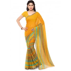 Generic Women's Faux Georgette Printed Saree With Unstitched Blouse 5.5Mtr (Yellow)