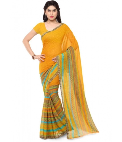 Generic Women's Faux Georgette Printed Saree With Unstitched Blouse 5.5Mtr (Yellow)